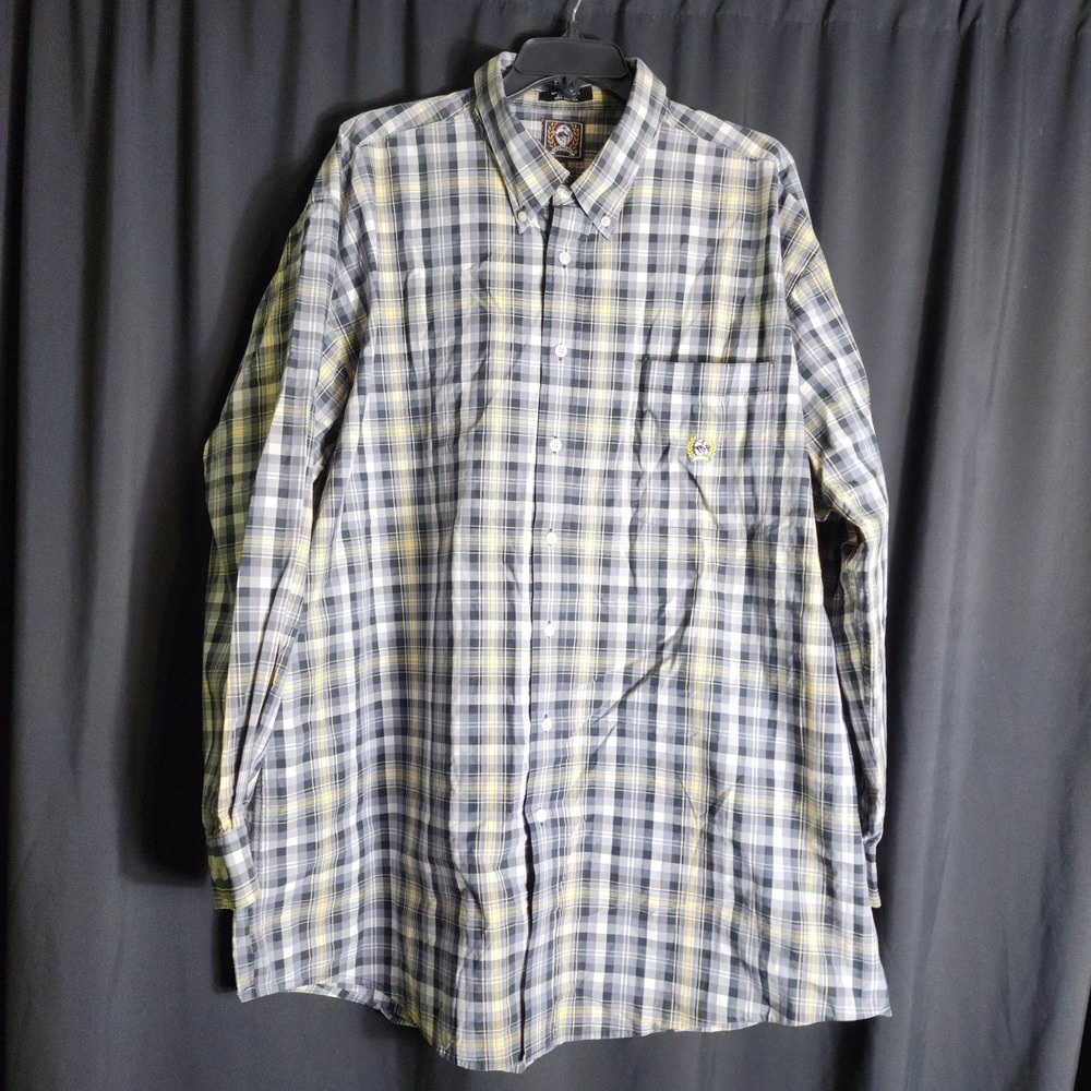 Cinch Mens XXL‎ Long Sleeve Plaid Button Down Western Shirt Grey Yellow Cotton